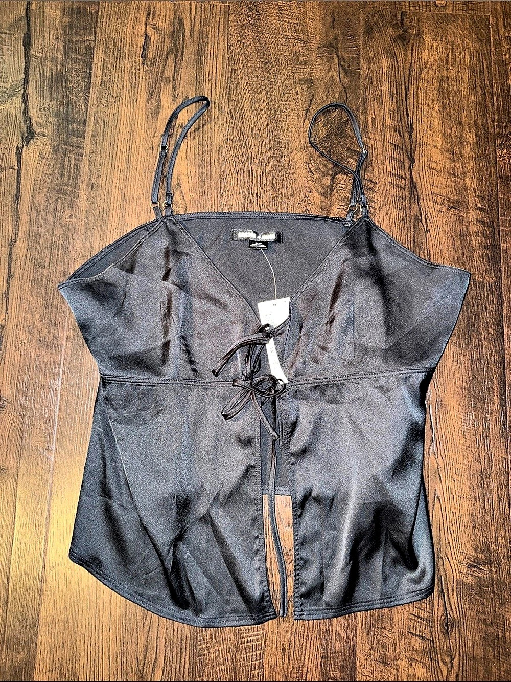 Silence + Noise Courtney Open Tie Front Cami Black NWT